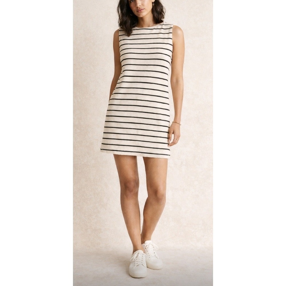 Daily Practice Anthropologie Mini Dress Black Cream Stripe Sleeveless Casual‎ XS